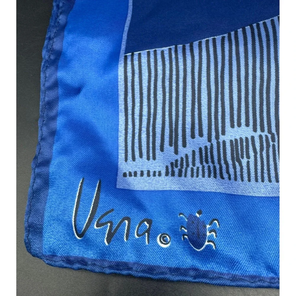 Vera Vintage Blue Abstract Landscape Scarf Ladybug Logo 43
